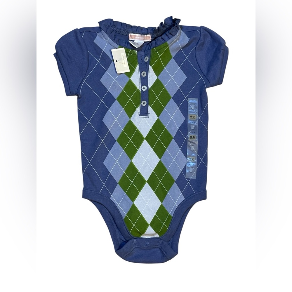 Old Navy Blue and Green Argyle Bodysuit